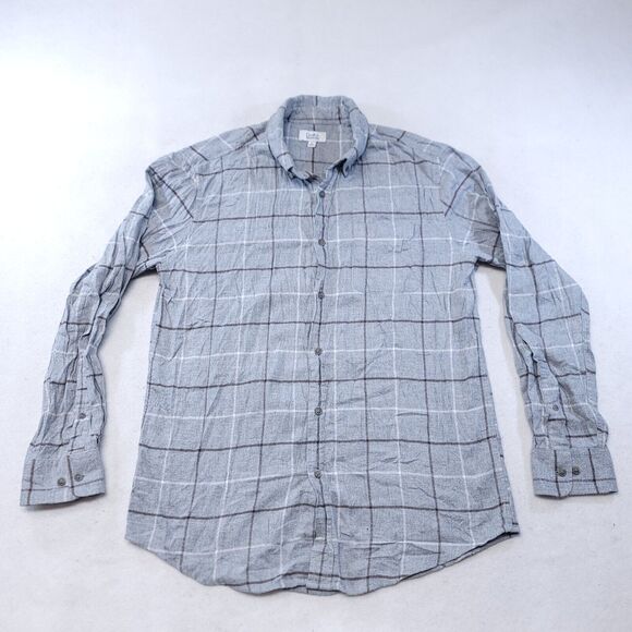 Croft & Barrow Windowpane Flannel Button Shirt Mens Size Large L Gray Brown - Picture 2 of 10